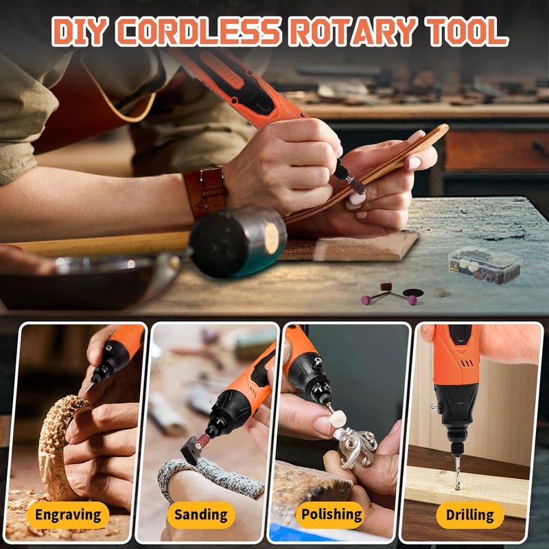 VYRALOFT 4-in-1 Mini Cordless Rotary Tool Set,5-speed USB Charging with 90 Accessories,4V Multi-Purpose Electric Rotary Tool for Sanding,Polishing,Drilling,Etching,Engraving,DIY Crafts - Image 5